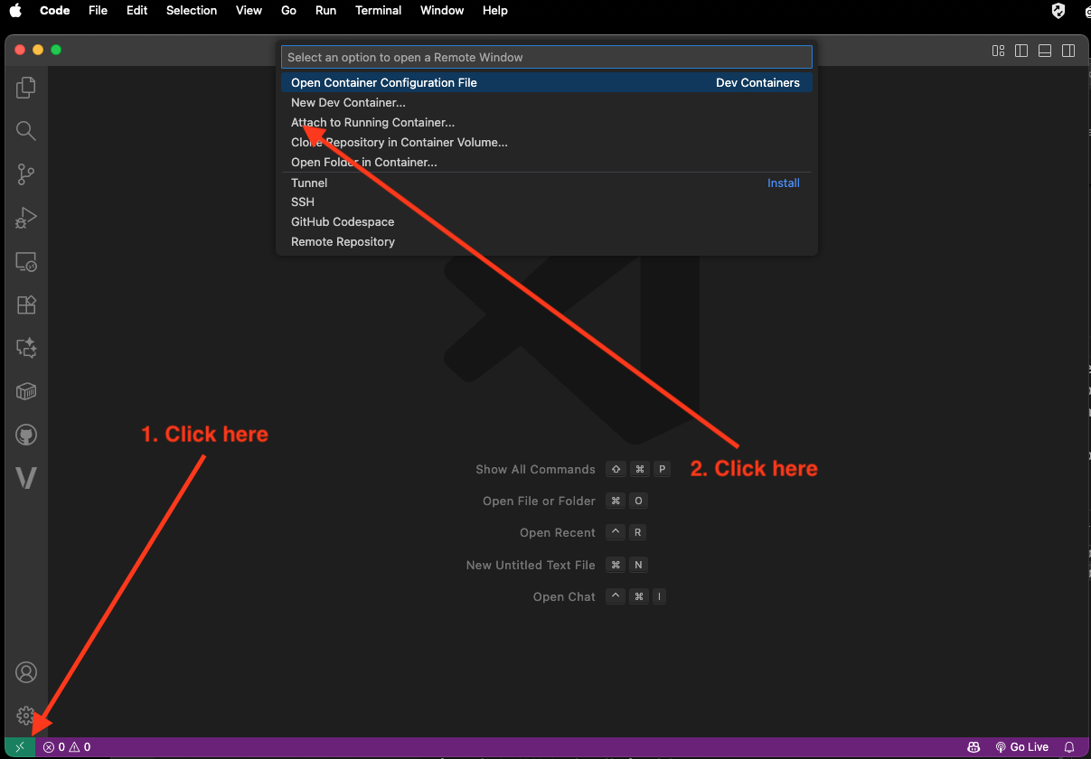 Initial setup screen